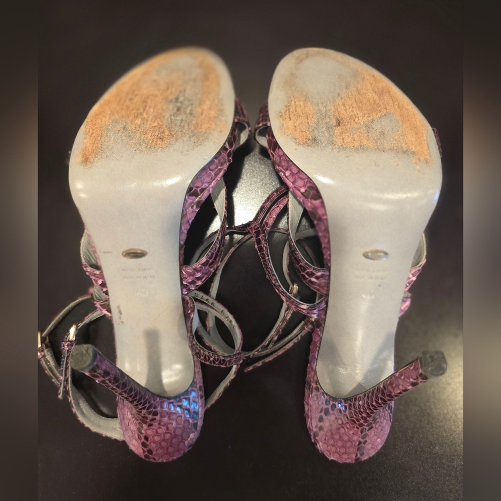 SALE Sergio Rossi Snake Print Sandal Heels - Picture 5 of 13